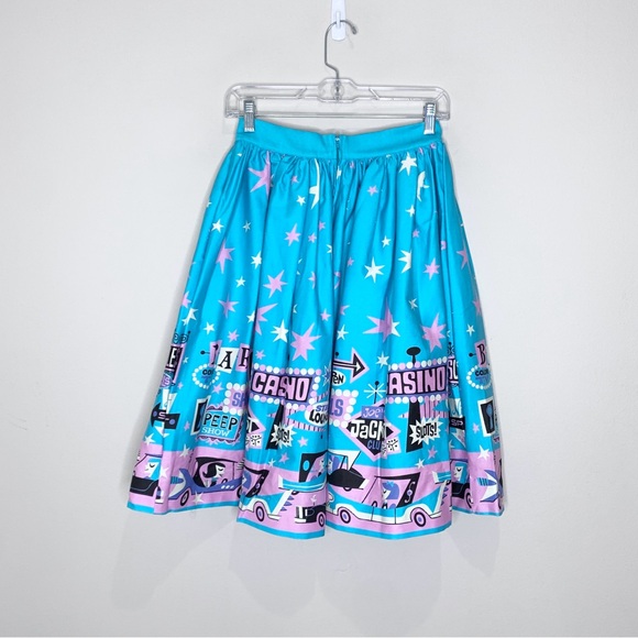 NEW Pinup Girl / Pinup Couture Bella Gathered Swing Skirt (Sz S) Vegas Border - Picture 4 of 7
